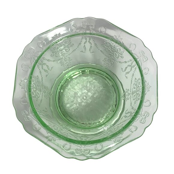 Belmont Tumbler Co. Bowknot Green Uranium Depression Glass Low Footed Bowl - Picture 5 of 8